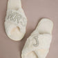 MRS & Initial Pearl Fuzzy Bridal Slippers OMFORT