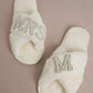 MRS & Initial Pearl Fuzzy Bridal Slippers OMFORT