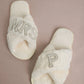 MRS & Initial Pearl Fuzzy Bridal Slippers OMFORT