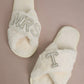 MRS & Initial Pearl Fuzzy Bridal Slippers OMFORT