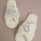 MRS & Initial Pearl Fuzzy Bridal Slippers OMFORT