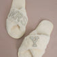 MRS & Initial Pearl Fuzzy Bridal Slippers OMFORT