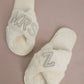 MRS & Initial Pearl Fuzzy Bridal Slippers OMFORT