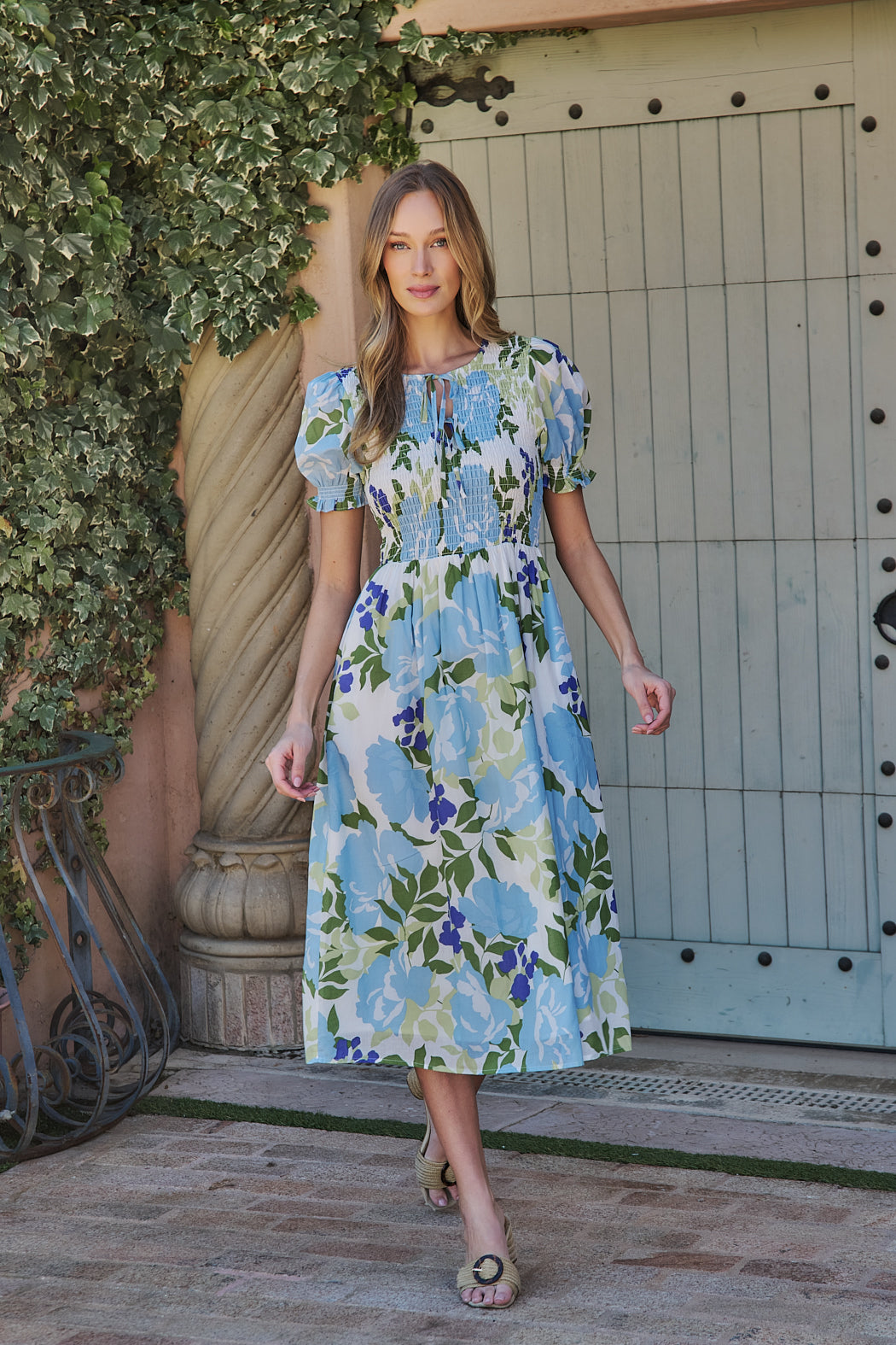 Tamry Smocked Midi Dress Khloey Floral OMFORT