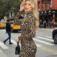 SOLACE  Leopard Print Mock Neck Bodycon Mini Dress?