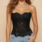 Black Strapless Lace Embroidered Sheer Corset Crop Top OMFORT