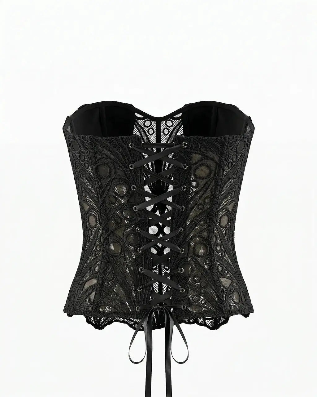 Black Strapless Lace Embroidered Sheer Corset Crop Top OMFORT