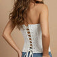 White Romantic Strapless Lace Embroidered Sheer Corset Crop Top OMFORT