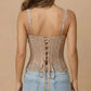 Nude Beige Lace Spaghetti Strap Embroidered Corset Crop Top OMFORT