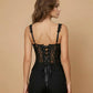 SOLACE  Black Lace Spaghetti Strap Embroidered Corset Crop Top?