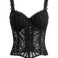 SOLACE  Black Lace Spaghetti Strap Embroidered Corset Crop Top?