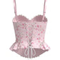Pink Floral Lace Trim Corset Cami Top OMFORT
