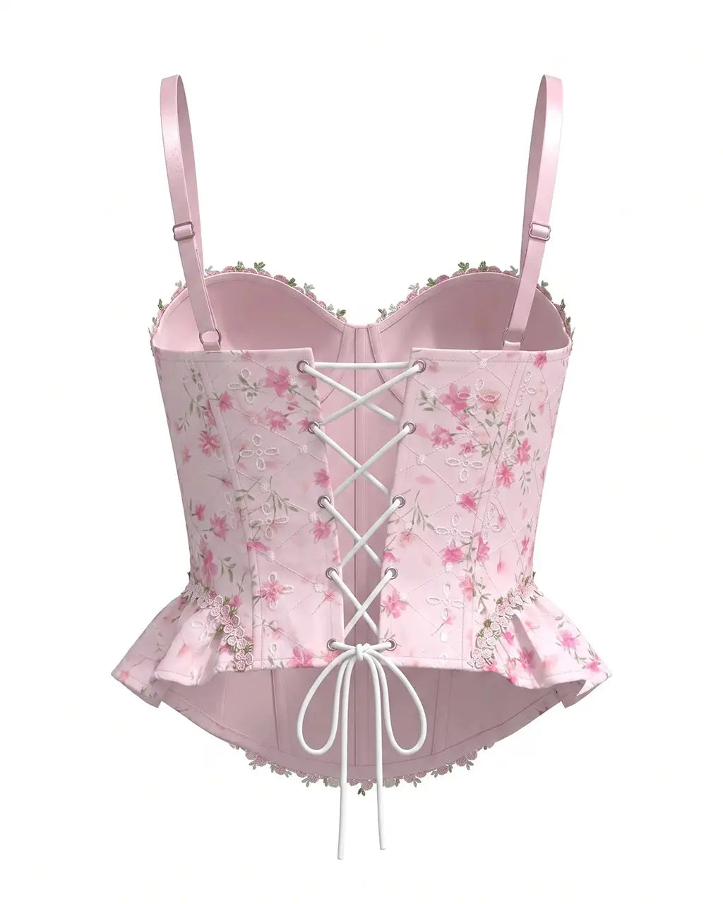 Pink Floral Lace Trim Corset Cami Top OMFORT