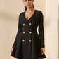 Gold Button Pleated Peplum-Hem Blazer Dress SOLACE