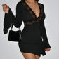 Deep V Neck Lace Patchwork Bell Sleeve Mini Dress SOLACE