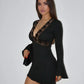 Deep V Neck Lace Patchwork Bell Sleeve Mini Dress SOLACE