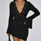 Deep V Neck Lace Patchwork Bell Sleeve Mini Dress SOLACE