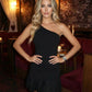 Black One-Shoulder Ruffle Bodycon Mini Dress SOLACE
