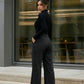 Black Pinstripe High-Waisted Wide-Leg Formal Office Pants SOLACE