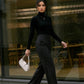 Black Pinstripe High-Waisted Wide-Leg Formal Office Pants SOLACE