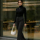 Black Pinstripe High-Waisted Wide-Leg Formal Office Pants SOLACE