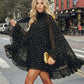 SOLACE  Black Gold Dot Sheer Cape Sleeve Mini Dress?