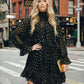 SOLACE  Black Gold Dot Sheer Cape Sleeve Mini Dress?