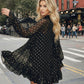 SOLACE  Black Gold Dot Sheer Cape Sleeve Mini Dress?