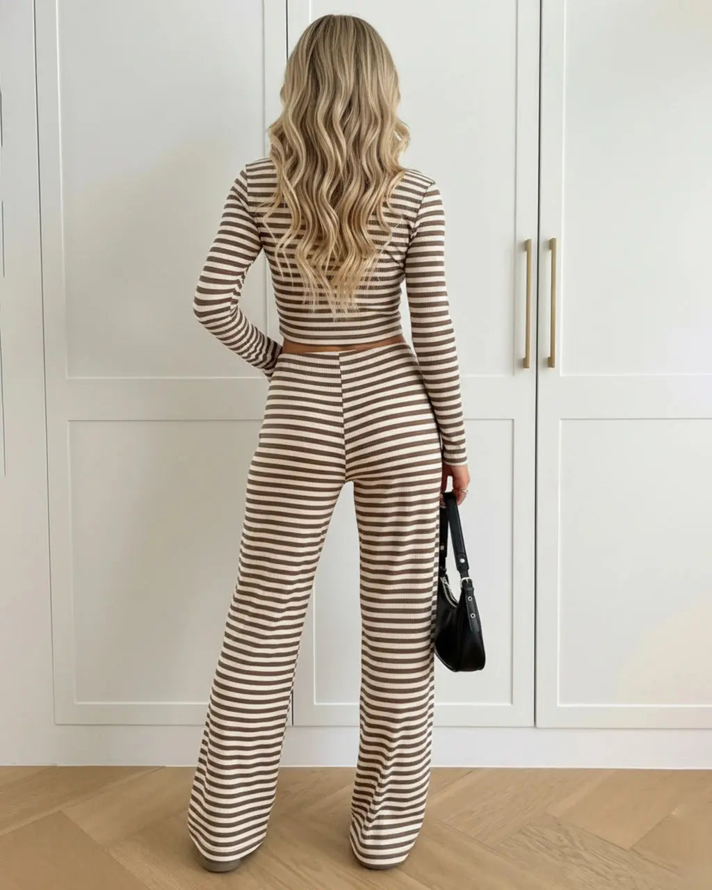 Striped Crop Top And Wide-Leg Pants Set SOLACE