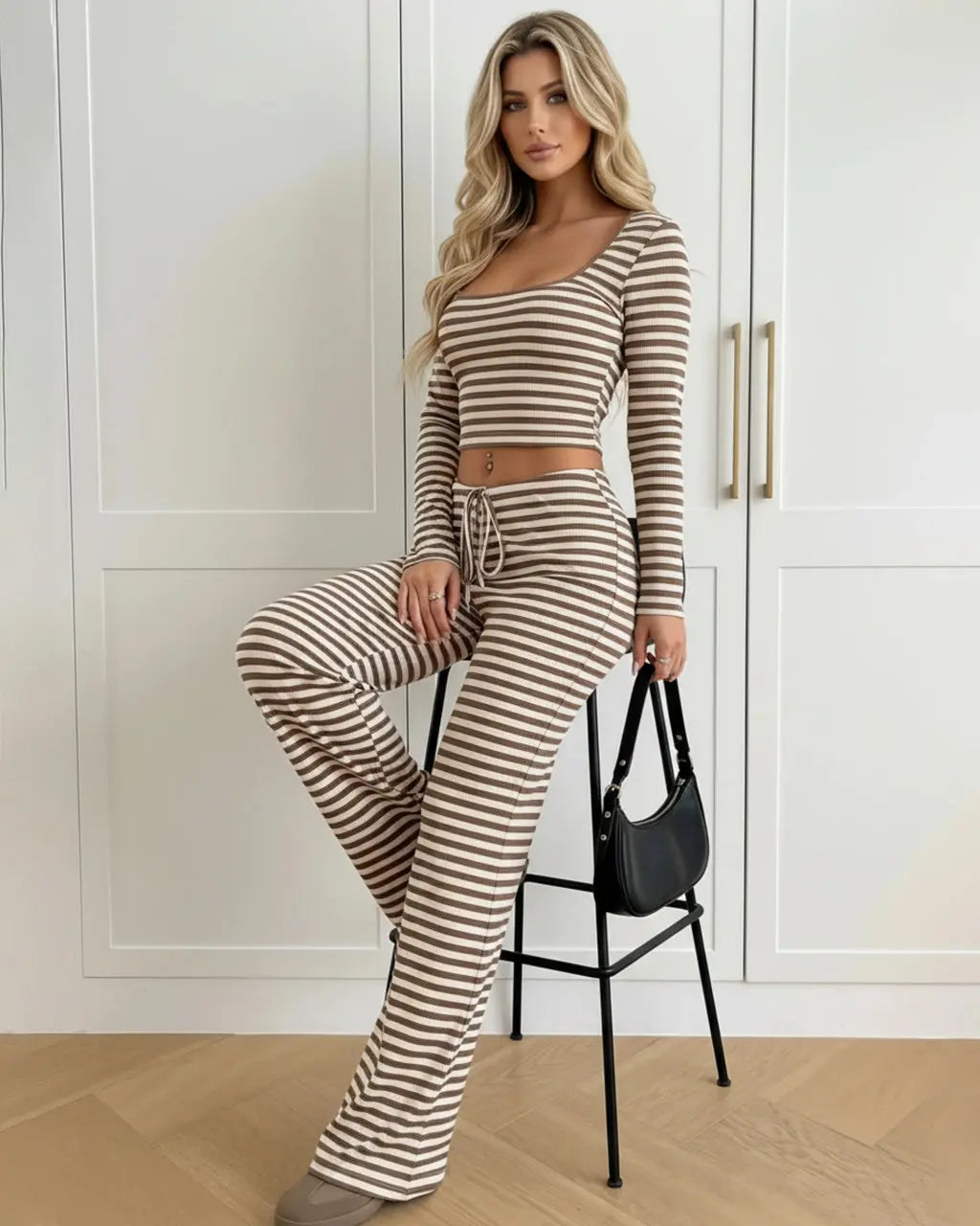 Striped Crop Top And Wide-Leg Pants Set SOLACE