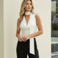 White Modal Cowl Neck Sleeveless Ruched Crop Top SOLACE