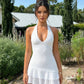 White Halter Neck Ruffled Mini Dress SOLACE