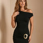 Black Sexy Metallic Ring Detail Stretchy Fabric Slim Fit Mini Dress Party Scene SOLACE