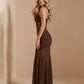 SOLACE  Brown Lace Sheer Waist Ruched Mermaid Maxi Dress?