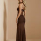 SOLACE  Brown Lace Sheer Waist Ruched Mermaid Maxi Dress?