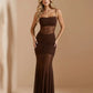 SOLACE  Brown Lace Sheer Waist Ruched Mermaid Maxi Dress?