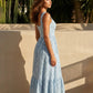 Light Blue Floral Textured Fabric Slim Fit Midi Dress SOLACE