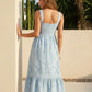 Light Blue Floral Textured Fabric Slim Fit Midi Dress SOLACE