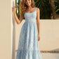 Light Blue Floral Textured Fabric Slim Fit Midi Dress SOLACE