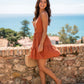 Terracotta Floral Embroidered Cotton Linen Slim Fit Boho Mini Dress OMFORT