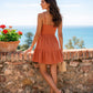 Terracotta Floral Embroidered Cotton Linen Slim Fit Boho Mini Dress OMFORT