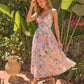 Elegant Floral Print V-Neck Pleated Midi Dress OMFORT