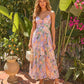 Elegant Floral Print V-Neck Pleated Midi Dress OMFORT