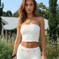 SOLACE  White Textured Strapless Crop Top High Waist Mini Shorts Set?