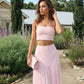 Pink Strapless Set Crop Top Pleated Maxi Skirt Dress Set SOLACE