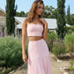 Pink Strapless Set Crop Top Pleated Maxi Skirt Dress Set SOLACE