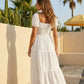 White Puff Sleeve Sweetheart Neck Tiered Ruffle Midi Dress SOLACE