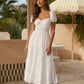 SOLACE  White Puff Sleeve Sweetheart Neck Tiered Ruffle Midi Dress?