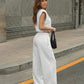 Light Grey Drawstring Waist Crop Top  Wide Leg Pants Set SOLACE