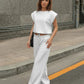 Light Grey Drawstring Waist Crop Top  Wide Leg Pants Set SOLACE